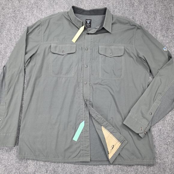 Kuhl Shirt Mens XL Gray Long Sleeve Button Up Vented Roll Tab Hiking Outdoor - Picture 16 of 16